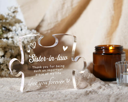 Sister in Law Birthday Gifts, Sister in Law Gifts - 4.9 x 3.7 inch Engraved Acrylic Block, Valentines Mothers Day Wedding Christmas Gift for Sister-in-Law