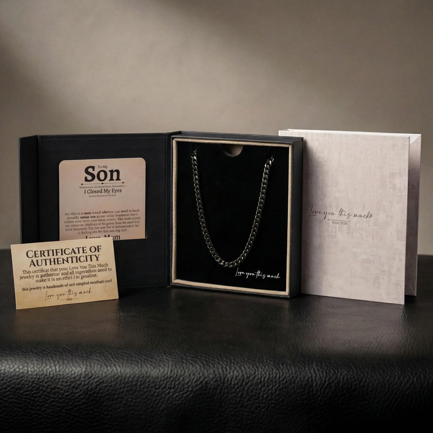 Love You This Much Son Gift from Mom | Men's 5mm Steel Necklace | Mother to Son | 22" Length | Luxury Gift Box + Card
