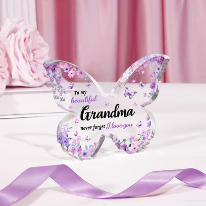 Gifts for Grandma, Grandma Birthday Gifts, Unique Purple Butterfly Acrylic Plaque Desk Decor, Mothers Day Christmas Grandparent Day Gift for Grandmother Nana - 5 x 3.8 x 0.5 inches
