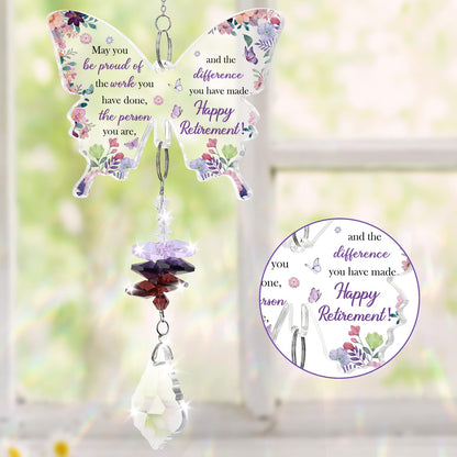 Funnli Retirement Gift for Woman Purple Crystal Window Hangings Decor, 2026 Retired Gifts, Retirement Gifts for Women Friends Coworkers Nurse Boss Employee Butterfly Acrylic Plaque