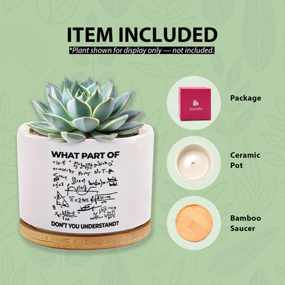 What Part of Don’t You Understand Engineer Ceramic Succulent Plant Pot with Bamboo Tray Round Engineering Gifts for Boyfriend Husband Dad Home Office Decor 3.5 Inch White (No Plants)