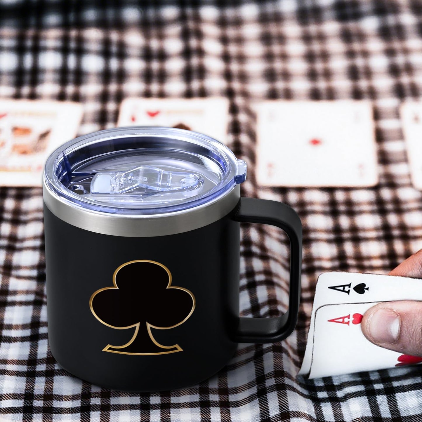 Gtmileo Poker Gifts, 4Pcs Casino Insulated Coffee Mug, Christmas Holiday Birthday Gambling Gifts for Poker Players Men Women (14Oz-Black)