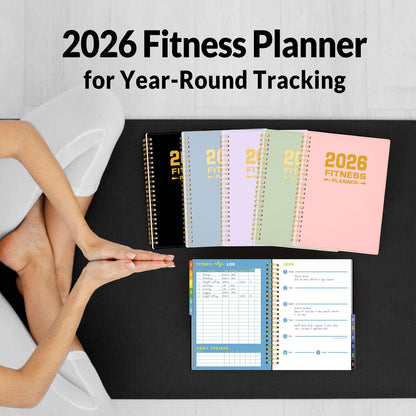 2026 Fitness Workout Journal Planner for Women & Men, JAN 2026 - DEC 2026 Exercise Planner, 6.4" x 8.3" Workout Calendar Journal Essentials Gift for Goals, Tracking, Gifts with PVC Plastic Cover,Black