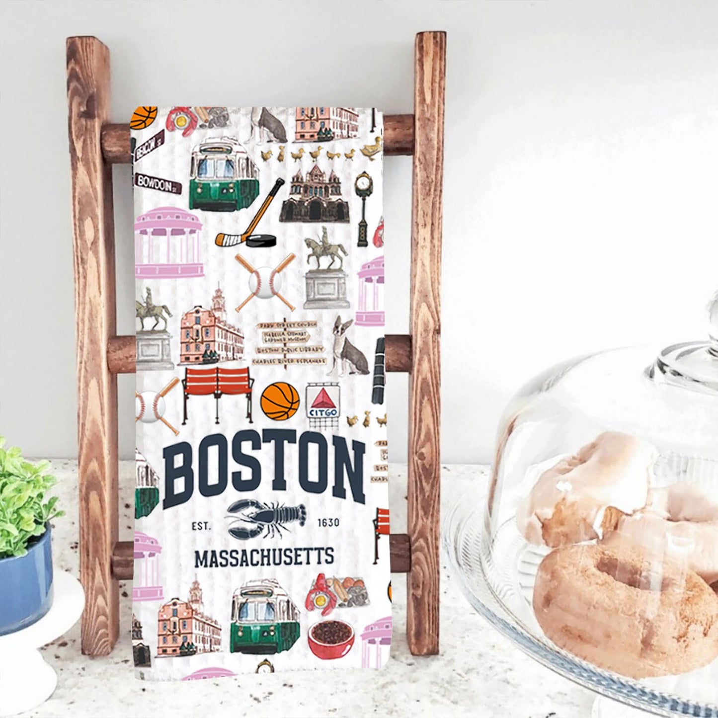 TSOTMO Lobster Gift Boston EST 1630 Massachusetts Kitchen Towel Massachusetts Travel Boston State Trip Gift for Travelers (Boston Towel)