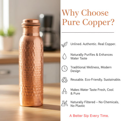 Copper Water Bottle 34oz - 100% Pure Ayurvedic Handcrafted Design - Eco-friendly Premium Quality - Bpa-free Heavy Duty Leak-proof & Lab-tested - Health Benefits for Daily Use, Sports, Travel & Gifting
