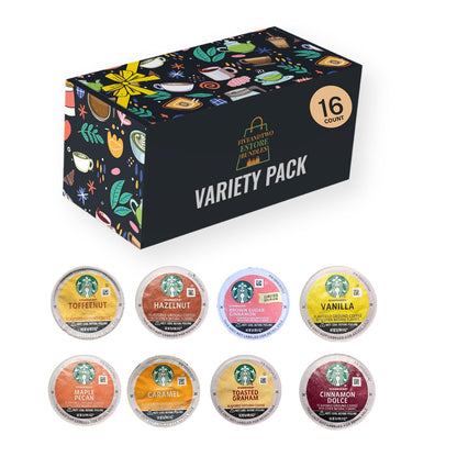 Fiveandtwoestore Bundles Flavored Coffee Pod Variety Pack, 16ct –Includes 8 Flavored K-Cup Pods - Cinnamon Dolce, Toasted Graham, Maple Pecan, Brown Sugar Cinnamon,Toffeenut, Vanilla, Hazelnut, Caramel in Giftable Box