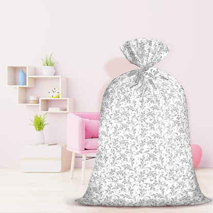 WRAPAHOLIC 56" Large Plastic Gift Bag - Silver Floral Jumbo Bike Bag Gift Wrap for Birthdays, Mother's Day, Wedding, Baby Shower, Parties, or Any Occasion - 56" H x 36" W