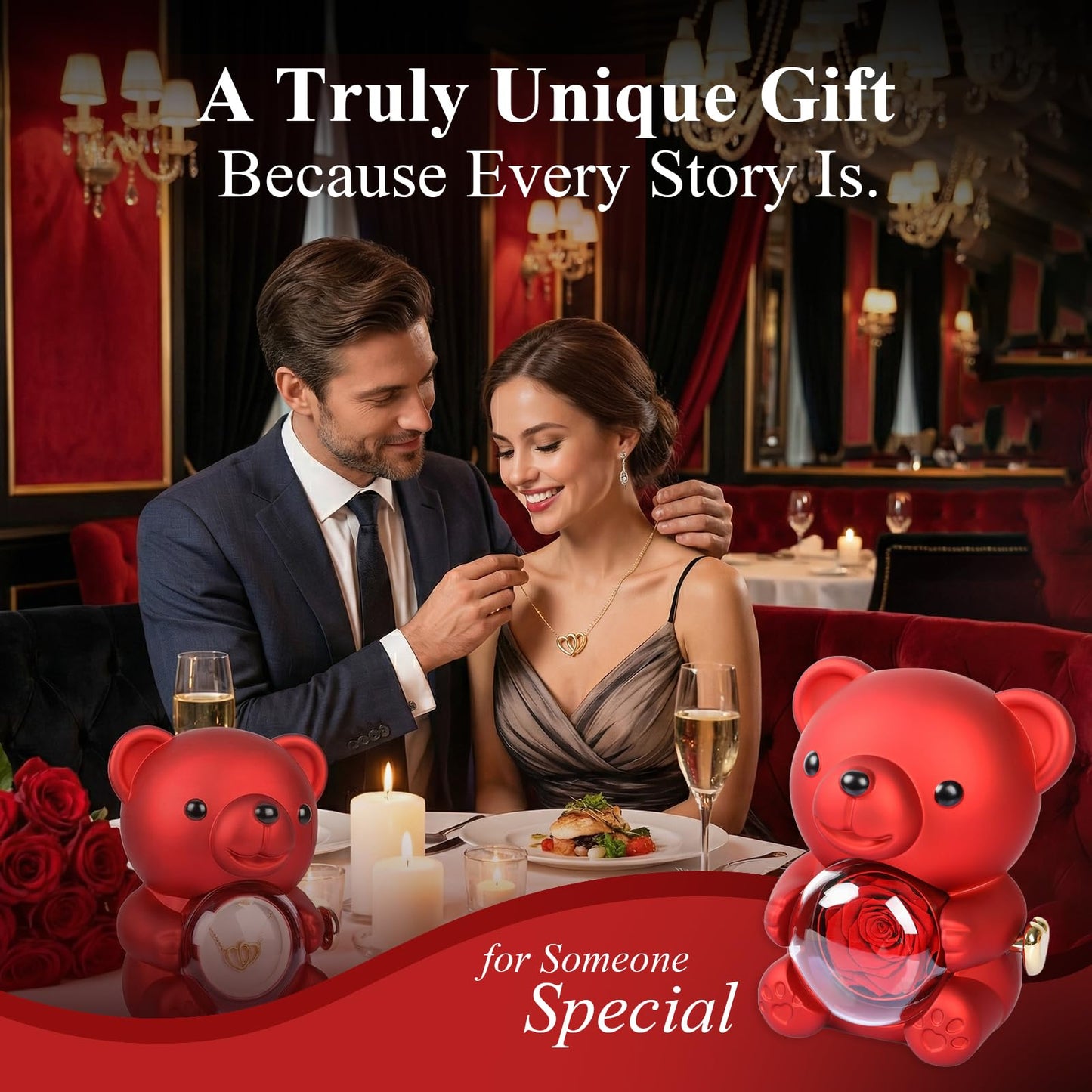 Cute Teddy Bear with Preserved Rose, Real Eternal Rose in Bear with Elegant Gift Box, Romantic Keepsake for Her – Anniversary, Birthday, Valentine’s Day, Weddings & Mother’s Day (Red)