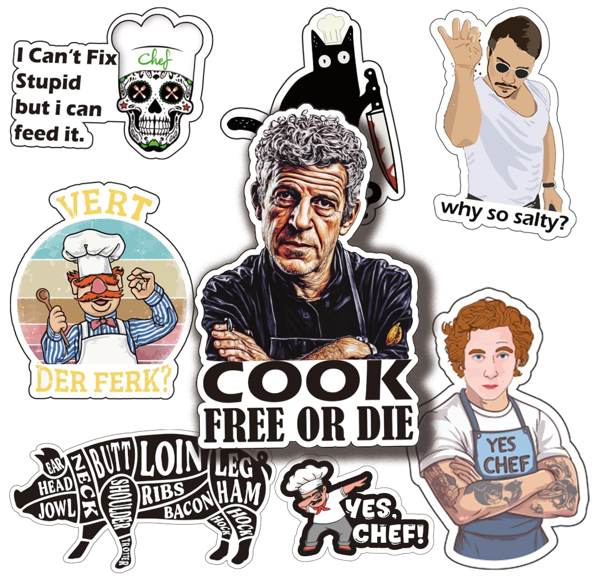 Funny Chef Stickers Pack | Waterproof Vinyl Decals for Water Bottles, Laptops,Car,Auto,Window | Ideal Chef Gifts Culinary School Supplies | Decorative Decals for Culinary Enthusiasts