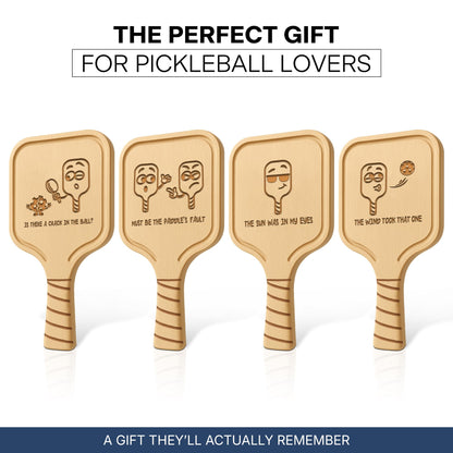 Pickleball Paddle Drink Coasters Set of 4 – Funny Excuses Gift for Pickleball Lovers, Men & Women – Premium Birch Wood Coasters, Gift-Ready Box for Birthdays, Mother’s & Father’s Day, or Game Nights