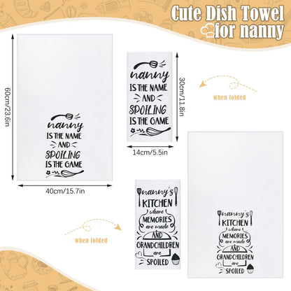 Tatuo Nanny Gifts, Birthday Gifts for Nanny from Grandkids, 5 Pcs Kitchen Gift Set-2 Microfiber Dish Towels, 2 Oven Pads, 1 Oven Mitt, Funny & Heartwarming Cooking Kitchen Gift