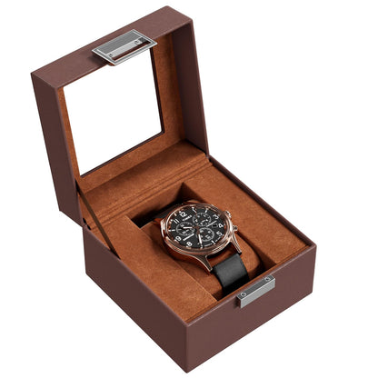 ProCase Watch Box, Single Mens Watch Case, Watch Storage Holder Organizer, Watch Display Case with Glass Lid, Anniversary Birthday Valentine Gifts for Men Women -1 Slot, Espresso