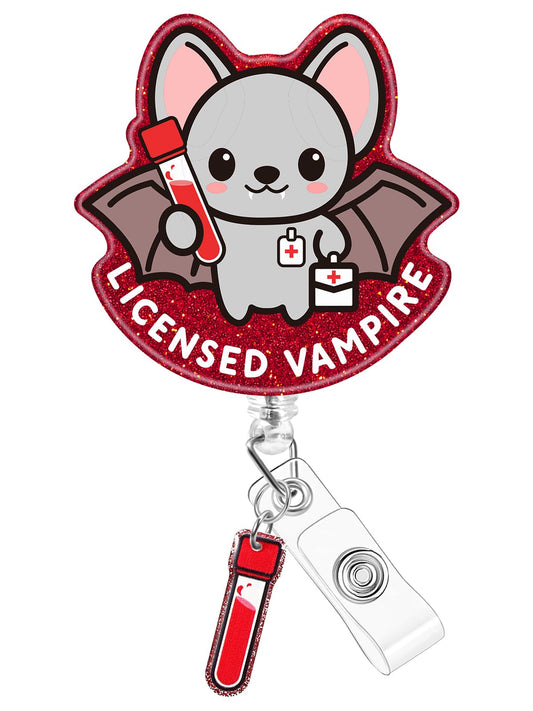 Plifal Nurse Badge Reel Holder Clip - Phlebotomist LAB Tech Vampire Blood Retractable ID Name Card Badge Reel with Charm Alligator Clip, Nurse Nursing Office Medical Worker Student Accessories Gifts