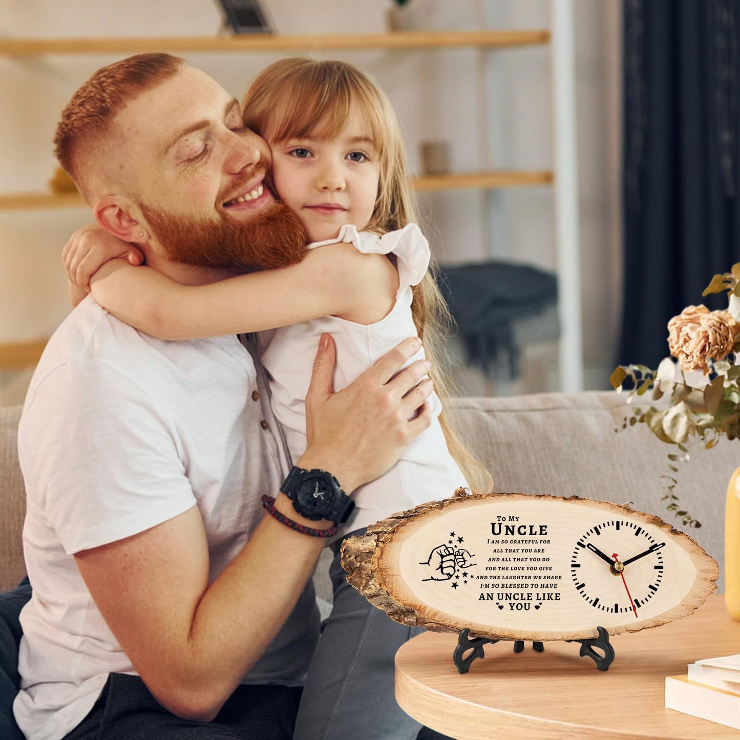 BeauGift Uncle Gifts, Wooden Clock Gifts for Uncle from Niece Nephew, Best Uncle Ever Gifts Idea for Birthday Fathers Day Christmas