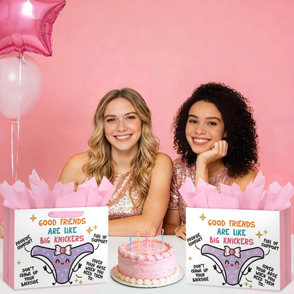 Loveinside 13" Large Funny Friendship Gift Bag, Good Friends Are Like Big Knickers Cute Cartoon Gift Bag with Tissue Paper for Best Friends, Women, Birthday, Galentine's Day, 13" x 5" x 10", 1 Pcs