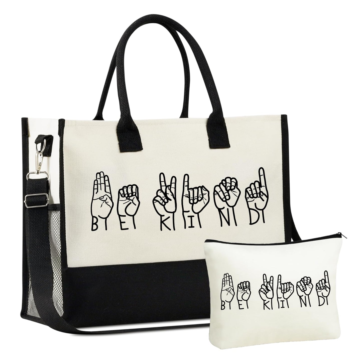 InnoBeta ASL Gifts for Women, Canvas Tote Bag with Top Zipper Closure and Shoulder Strap