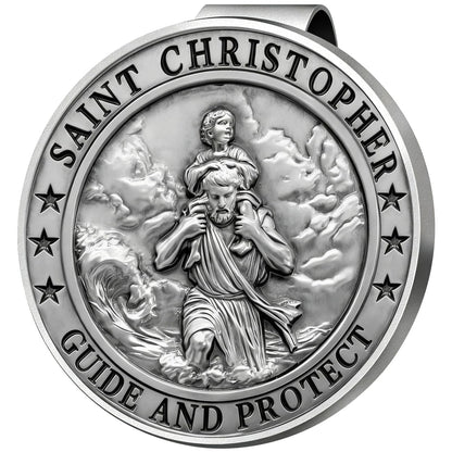 PloreWay Saint Christopher Medal for Car, Metal St. Christopher Car Visor Clip, Gifts for Catholic Men, Talisman for Safety, Automotive Visor Accessories, Gift for Drivers, Families, Friends