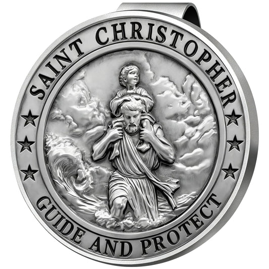PloreWay Saint Christopher Medal for Car, Metal St. Christopher Car Visor Clip, Gifts for Catholic Men, Talisman for Safety, Automotive Visor Accessories, Gift for Drivers, Families, Friends
