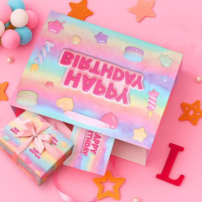 BSRESIN 13”Pink Happy Birthday Gift Bag with Tissue Paper, Wrapping Paper and Card, Medium Size Pastel Birthday Gift Bag for Girls, Women, Party Gift Wrap Supplies
