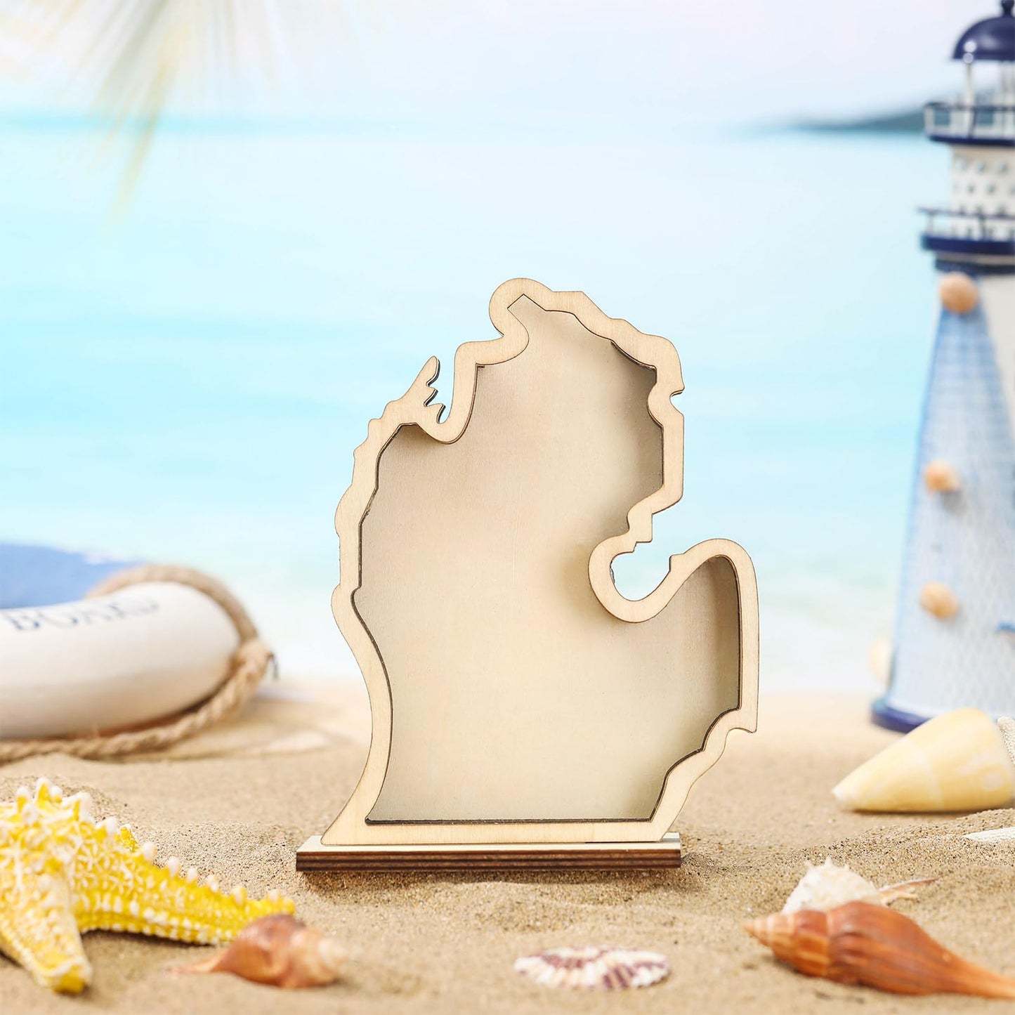 CroBlissful Michigan Shaped Wooden Shadow Box with Acrylic Window, Shadow Boxes Display Cases for Agates, Shark Teeth Starfish Trinket Coastal Decor Christmas Bedroom Living Room Gift