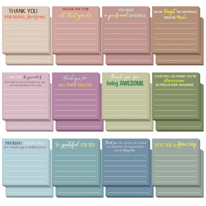 Yinder 24 Pcs Inspirational Sticky Notes - Employee Appreciation Thank You Gifts Bulk, 3x3 Mini Pocket Notepads for Teacher Office Staff End of Year Motivational Supplies (Appreciation,Morandi)