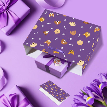 HSKMAKE Purple Dog Gift Bag Large Dog Paw Print Gift Bag with Card and Tissue Papers for Men, Women, Boys, Girls, Kids, Puppy Themed Baby Shower Birthday Party Favor Supplies