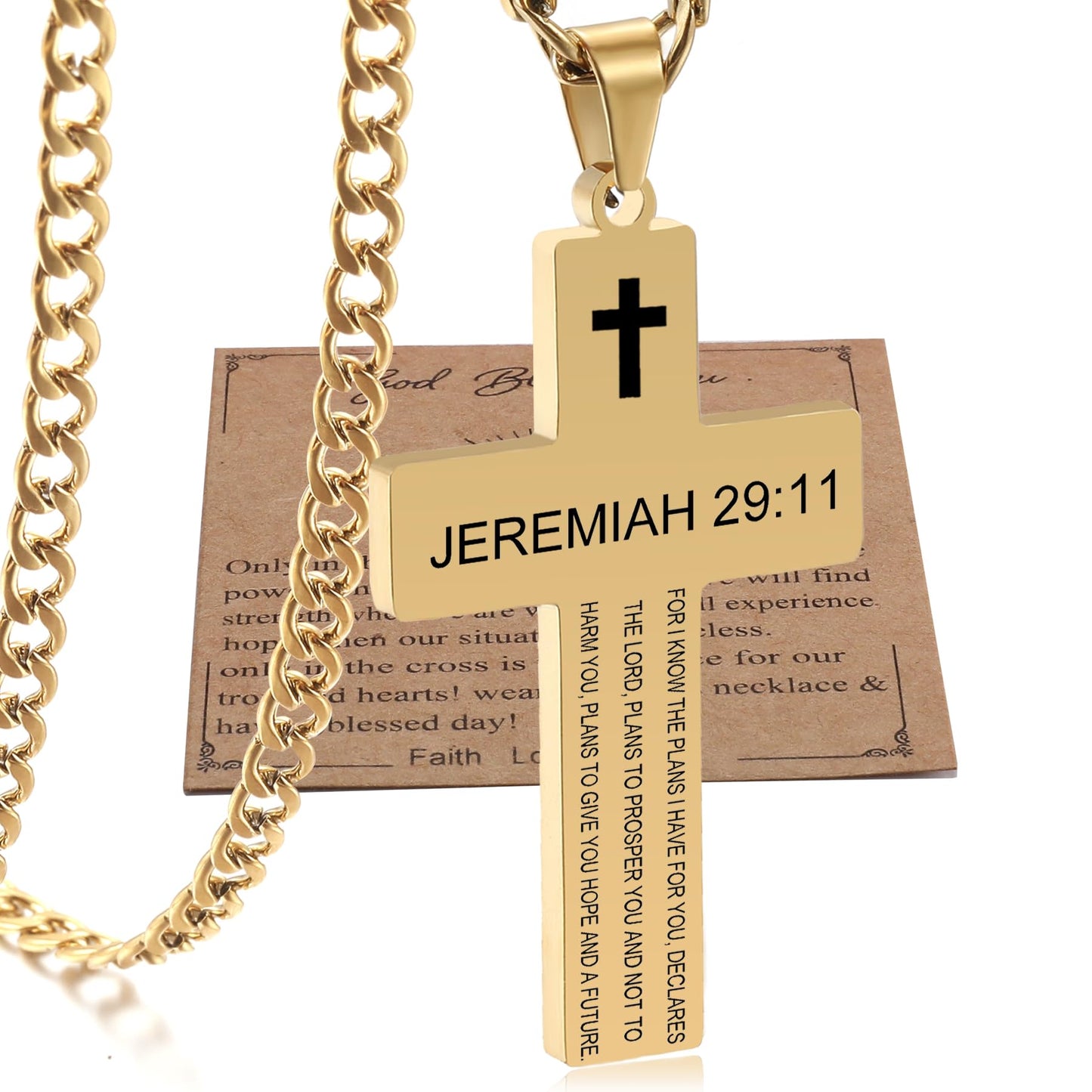 SKQIR Cross Necklace for Men with Bible Verse, Christian Religious Scripture First Communion Cross Chain Pendant for Boys Jewelry Easter Basket Essentials Stuffers Graduation Gifts