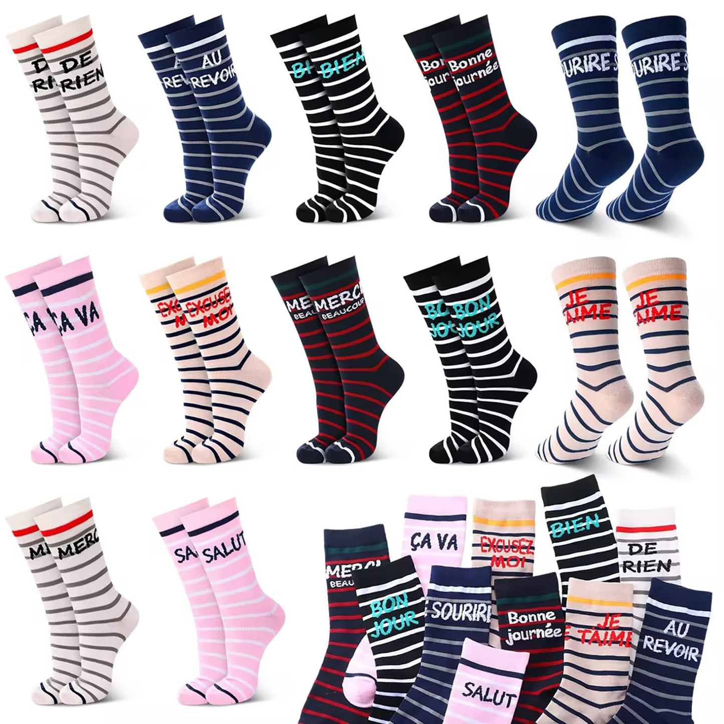 Glitopper 12 Pairs French Socks for Women Men Novelty French Language Sock Paris Gift for Traveler France Lover US Size 6-12