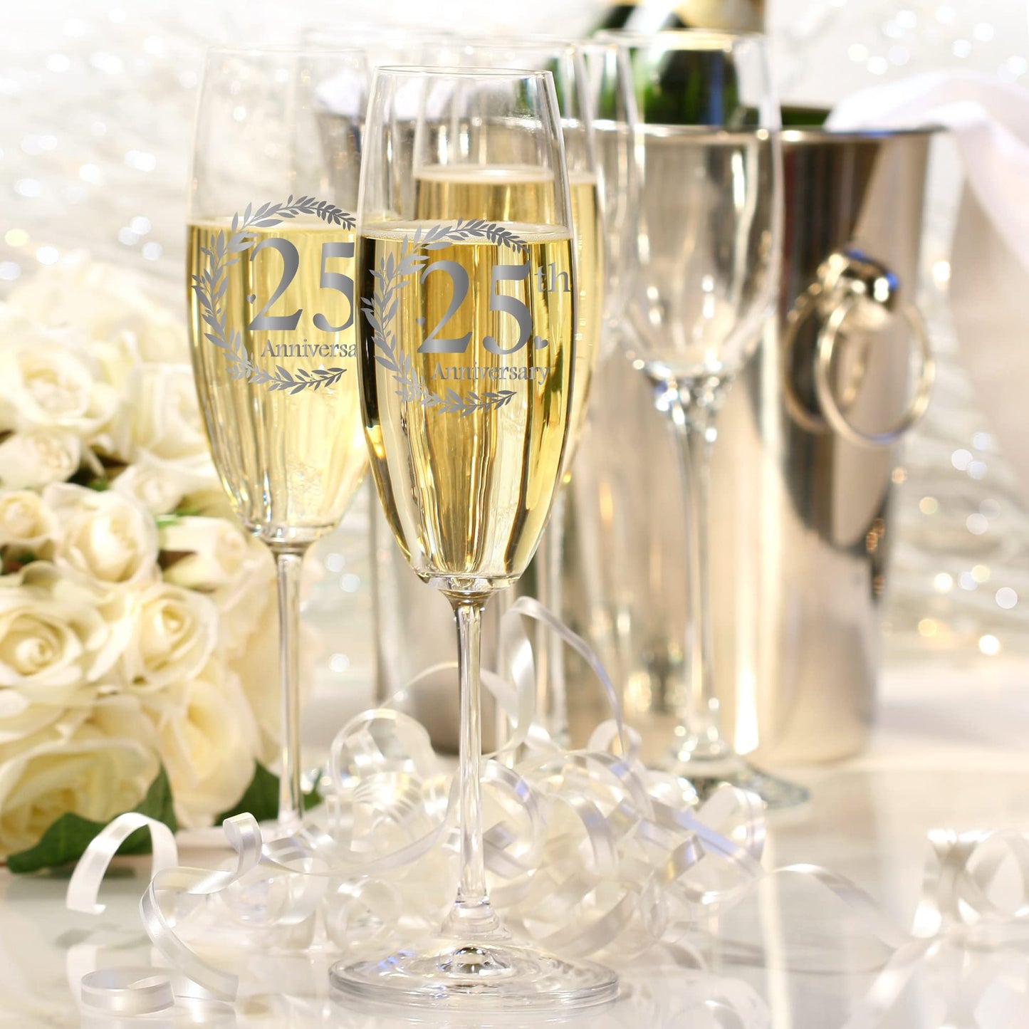 Tom Boy 25th Anniversary Champagne Flutes, Wedding Gifts Anniversary for Couple, 25th Wedding Anniversary Champagne Flutes Glasses Set of 2, Couple gifts, Anniversary 25th Gifts for Parents