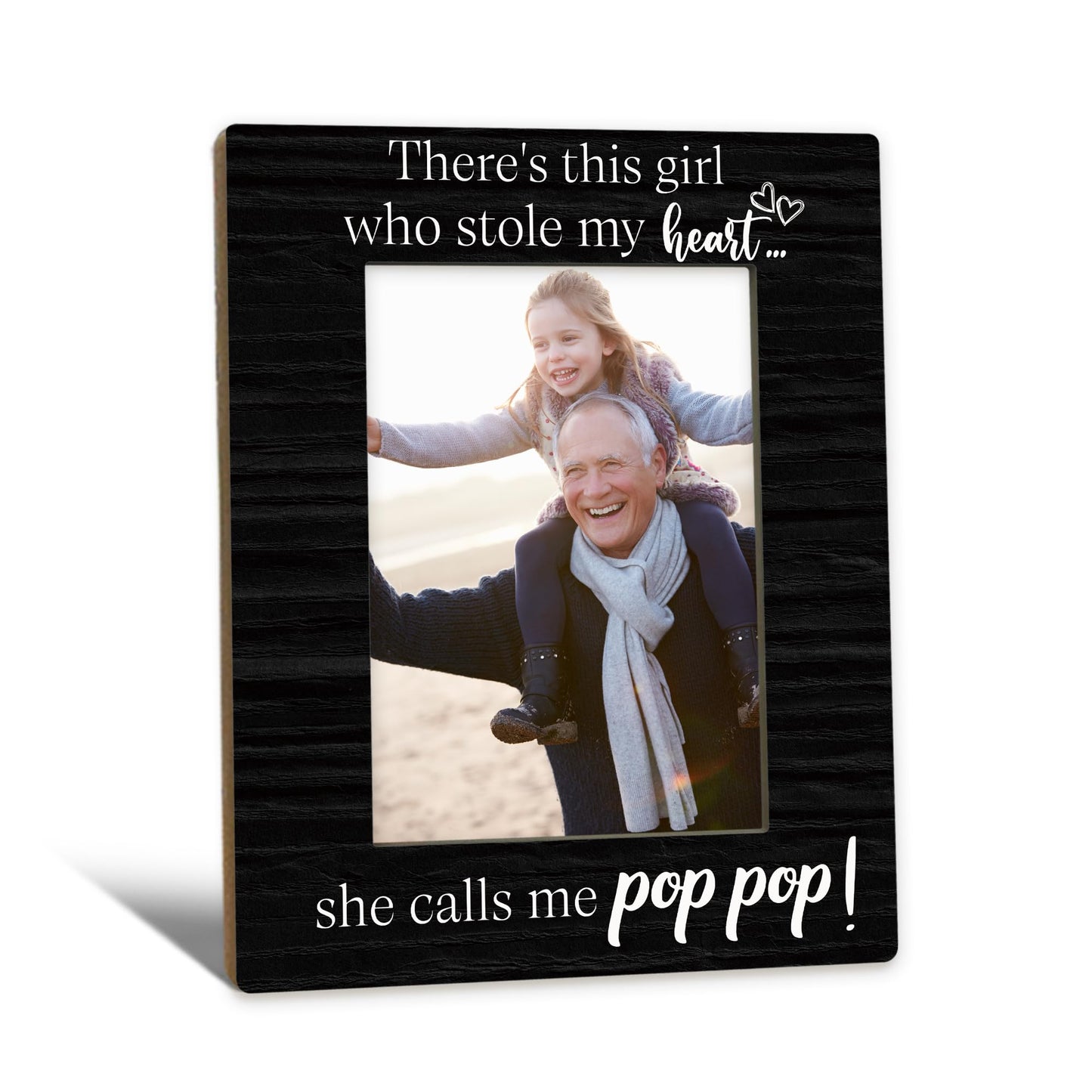 Pop Pop Gifts Picture Frame 5x7, Grandpa Photo Frame, Fathers Day Christmas Birthday Gifts for PopPop Grandpa, She Calls Me PopPop Black Wooden Picture Photo Frames for Desk Home Room Decor