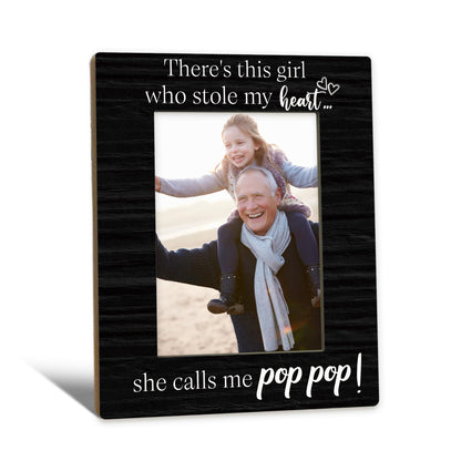 Pop Pop Gifts Picture Frame 5x7, Grandpa Photo Frame, Fathers Day Christmas Birthday Gifts for PopPop Grandpa, She Calls Me PopPop Black Wooden Picture Photo Frames for Desk Home Room Decor