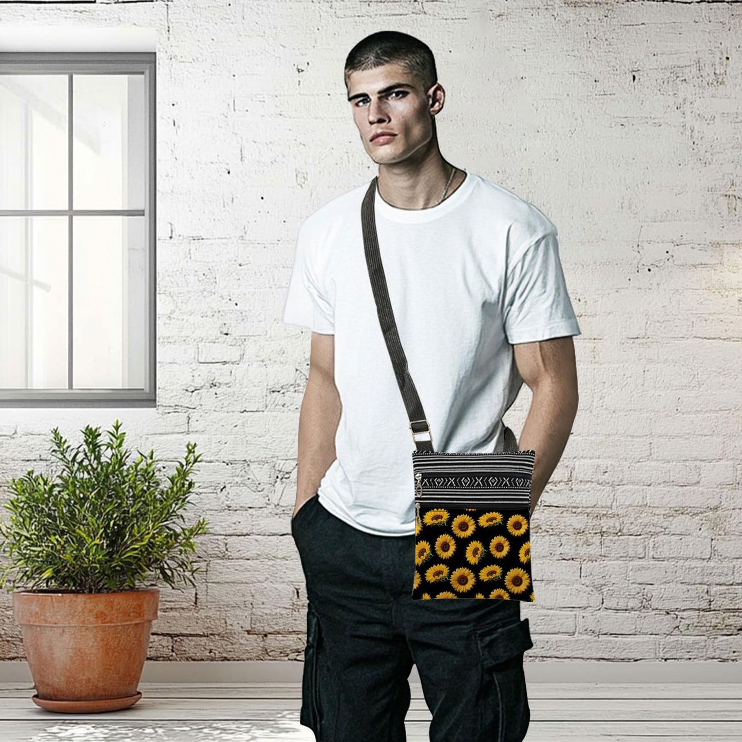 Sunflower Garden Crossbody Bag with Adjustable Strap Yellow Blooms Print Messenger Bag Sunflower Lover Zipper Wallet Christmas Gift for Friend Birthday or Mother's Day Gift for Women's