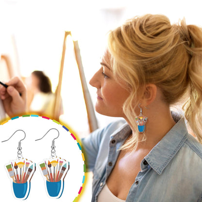 16 Pairs Art Teacher Appreciation Gifts Paint Earrings for Women Big Acrylic Dangle Drop Teacher Appreciation Earrings Personality Palette Paint Brush Jewelry Artist Painter