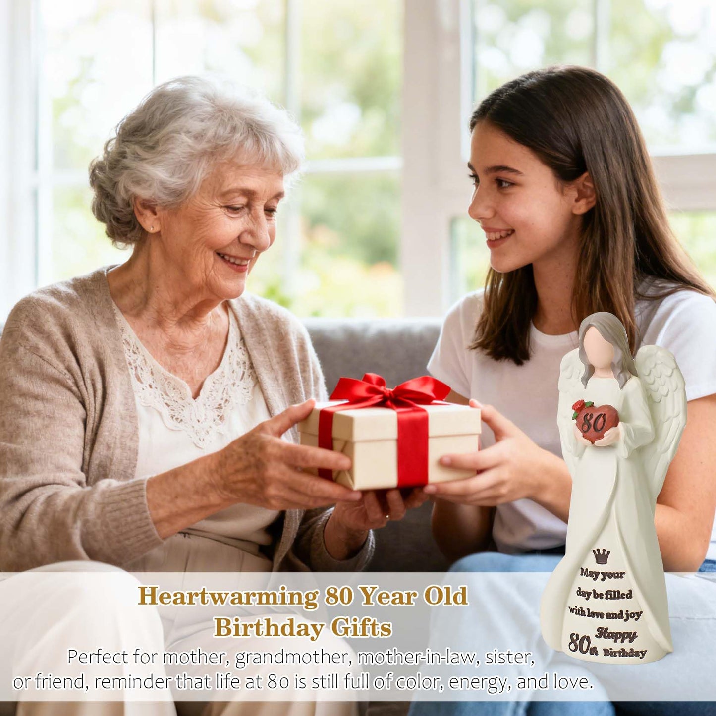 80th Birthday Gifts for Women, Happy 80th Birthday Decorations for Women, Best Gifts for 80 Year Old Woman Moms Grandmother Friends, Elegant Angel Figurine for Home Party Decor