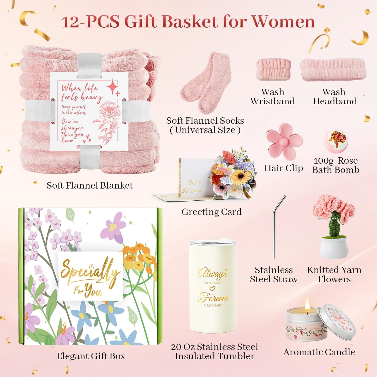 Mothers Day Gifts for Mom Wife Grandma, Unique Birthday Gifts for Women, Care Package Get Well Soon Gift, Relaxing Spa Gift Baskets, Thinking of You Gifts for Mom, Wife, Sister, Best Friend