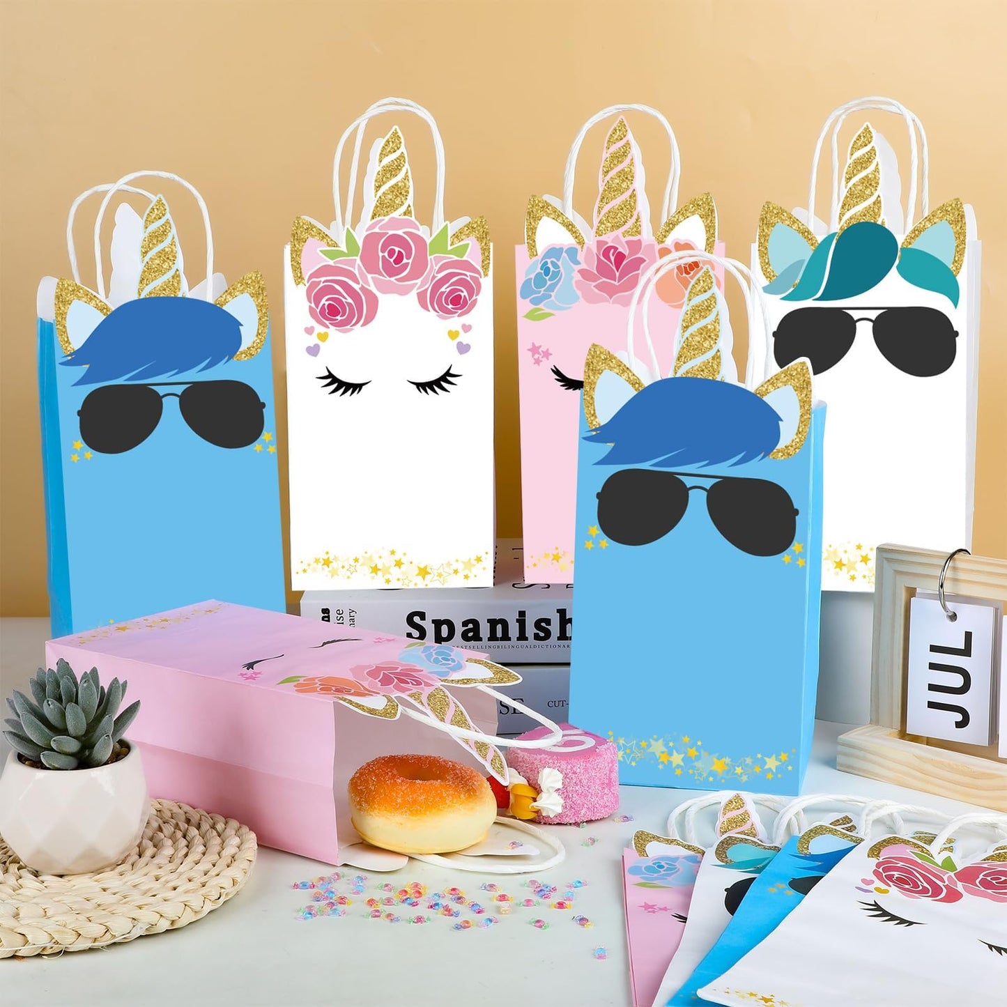 ojustbeok 12PCS Unicorn Party Favor Bags Rainbow Unicorn Birthday Party Disposable Treat Bags with Handles Gift Bag for Girls and Boys Birthday Baby Shower Decorations Supplies