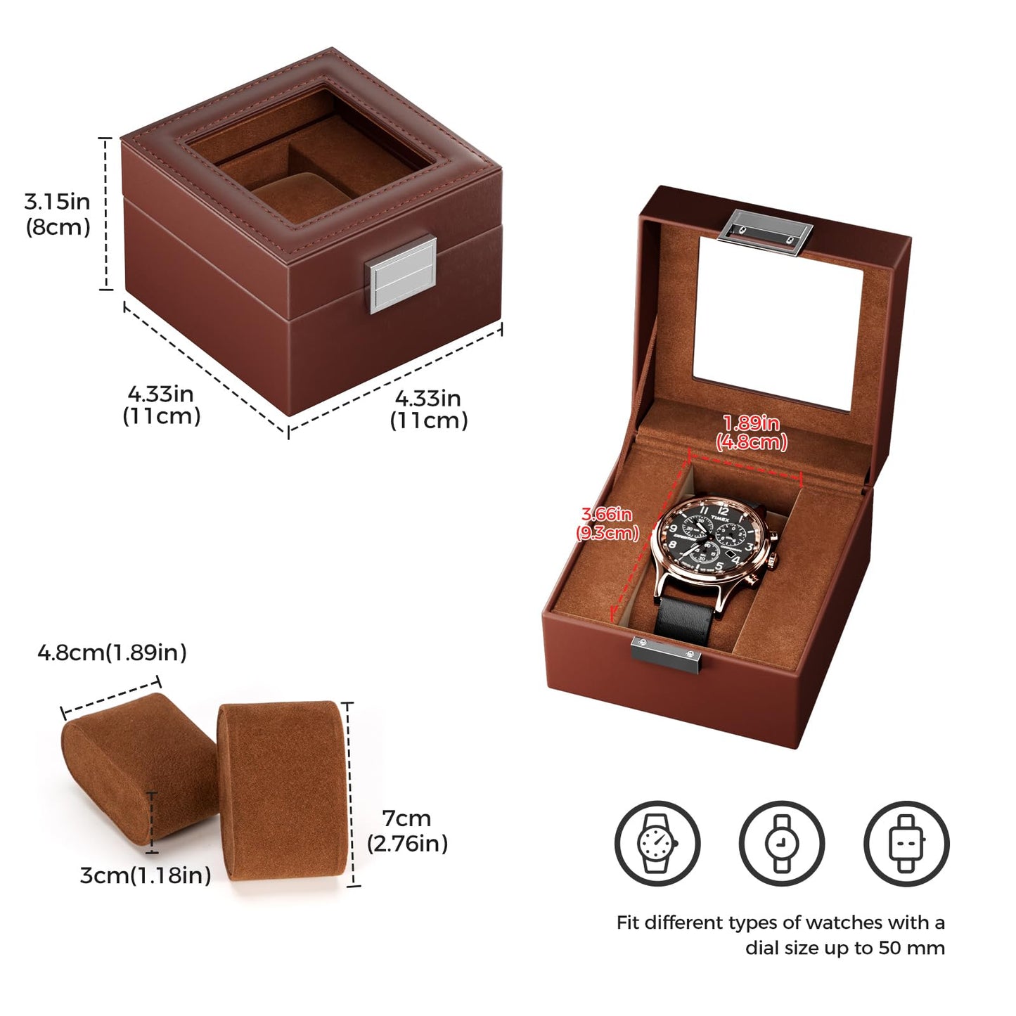 ProCase Watch Box, Single Mens Watch Case, Watch Storage Holder Organizer, Watch Display Case with Glass Lid, Anniversary Birthday Valentine Gifts for Men Women -1 Slot, Espresso