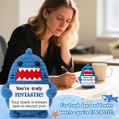 Positive Crochet Animals Shark Gift White Elephant Gifts for Adults Friends Christmas Secret Santa Gifts for Coworker Women Men Get Well Gag Emotional Positive Shark Appreciation Thinking of You