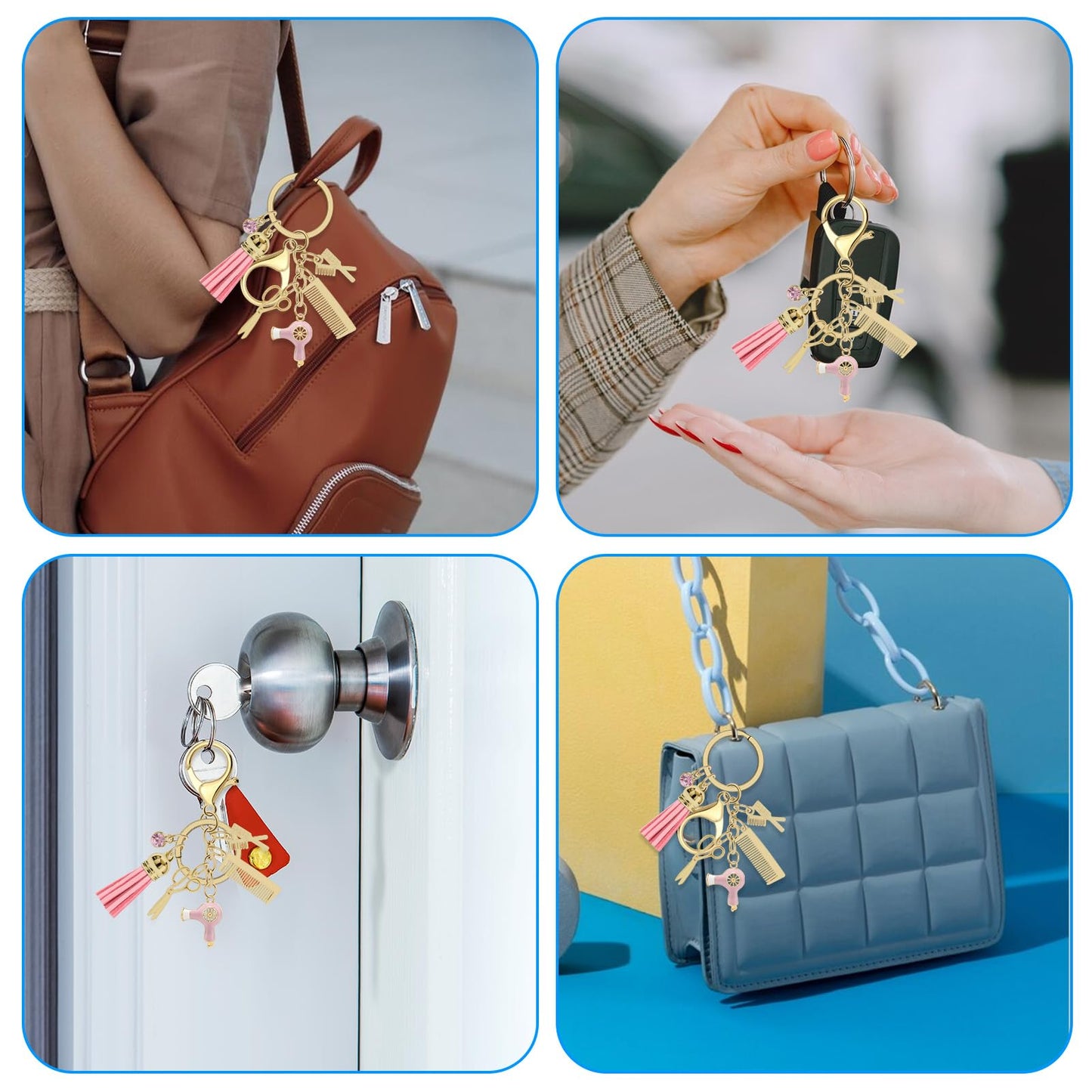 Ximalun Hairdresser Gifts Comb Scissors Charm Keychain with Tassel and Diamond Hair Stylist Barber Hairstylist Keychain Gifts