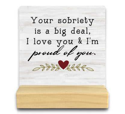 QASHWEY Sobriety Gifts for Women Men - Your Sobriety is a Big Deal Wood Plaque Sign Desk Decor, Encouraging Gifts, Recovery Gift,Motivational Wood Plaque Sign Desk Decor with Wooden Stand for Home