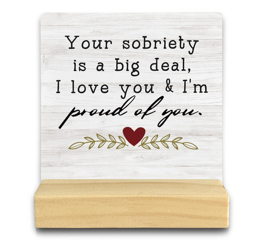 QASHWEY Sobriety Gifts for Women Men - Your Sobriety is a Big Deal Wood Plaque Sign Desk Decor, Encouraging Gifts, Recovery Gift,Motivational Wood Plaque Sign Desk Decor with Wooden Stand for Home