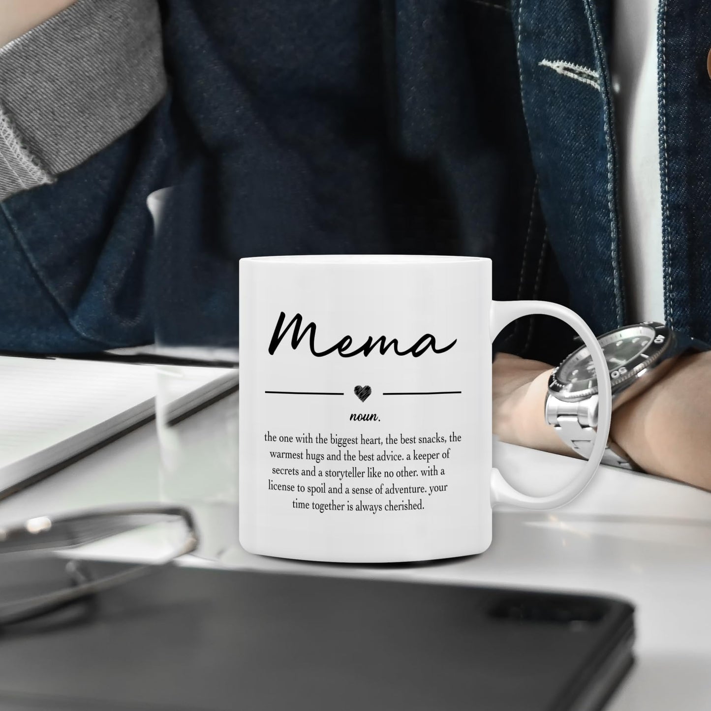 QASHWEY Mema Gifts Coffee Mug, Gifts for Memas Grandma from Grandkids Grandchildren, Grandma Coffee Mug, Mothers Day Mugs Tea Cup Gift for GrandmaMema, Mema Definition CoffeeCup Ceramic 11oz