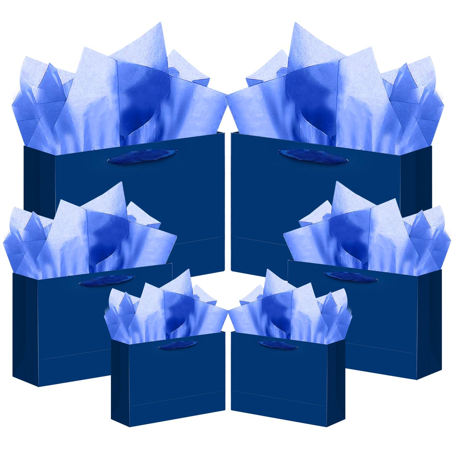 qiqee 10PCS Nordic Blue Gift Bags with Ribbon Handles Mulit Assorted Sizes Gift Wide Bags (2pcs Large 13", 4pcs Medium 9.6", 4pcs Small 6.3",Tissue Paper)