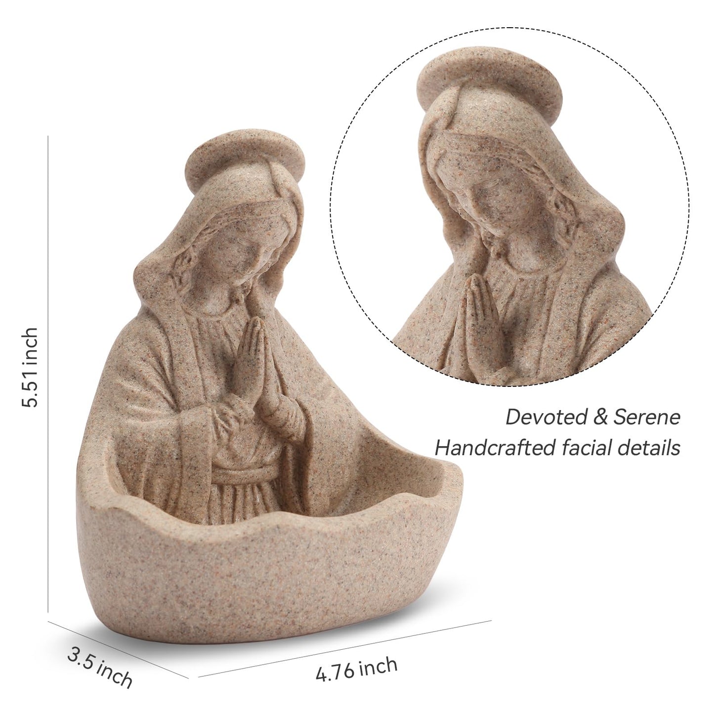 Virgin Mary Statue, Catholic Gifts for Women, Virgin Mary Keepsake Rosary Holder, 5.5" Blessed Mother Statues, Catholic Decor (Sandstone)