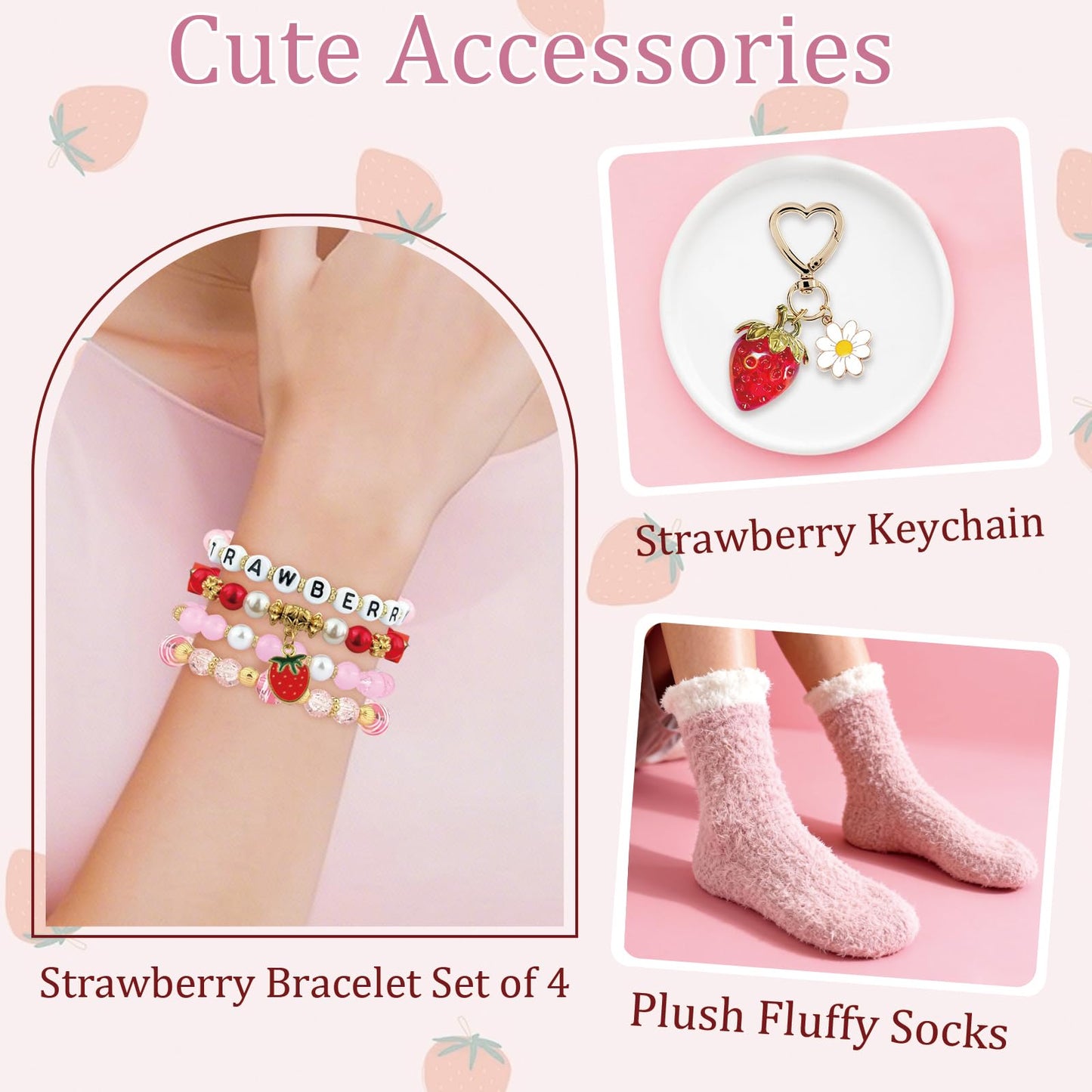 Strawberry Gifts for Women – 8 PCS Aesthetic Stuff Set for Her - Cute Birthday Gifts for Friends - Strawberry Accessories Set Includes Coffee Cup for Galentines Valentines