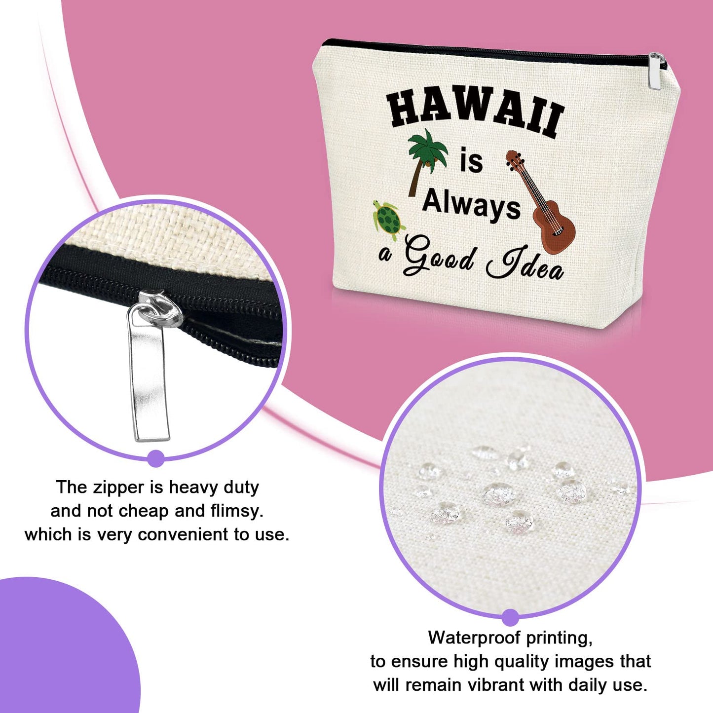 Hawaii Themed Makeup Bag - Beach Essentials for Women's Trips & Gifts