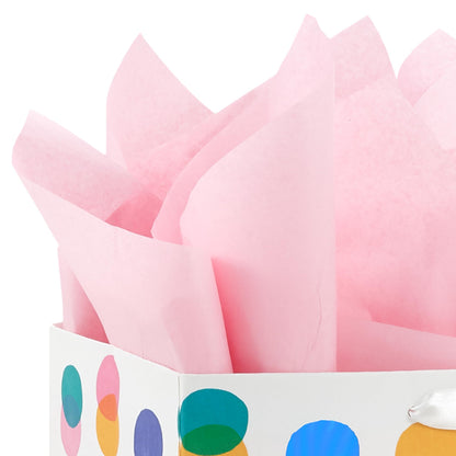 Hallmark 13" Large Gift Bag with Pink Tissue Paper (Pink, Yellow, Foil Blue Dots) for Valentine's Day, Birthdays, Mother's Day, Easter