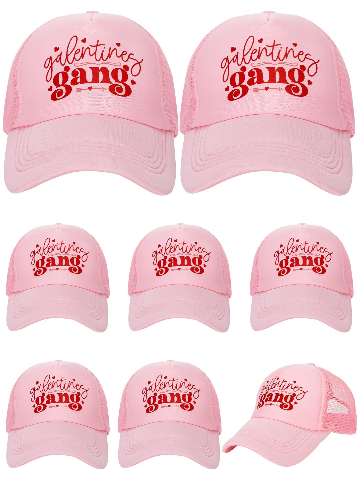 Suhine 8 Pack Galentine Gang Hat Bulk Galentines Day Party Supplies Valentine Gift Cap for Women Friends Pink Sleepover Party Supplies