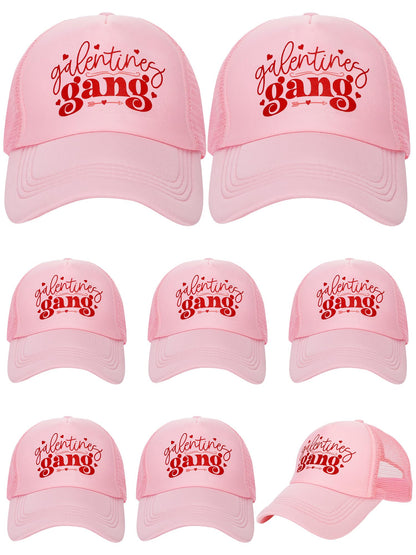 Suhine 8 Pack Galentine Gang Hat Bulk Galentines Day Party Supplies Valentine Gift Cap for Women Friends Pink Sleepover Party Supplies
