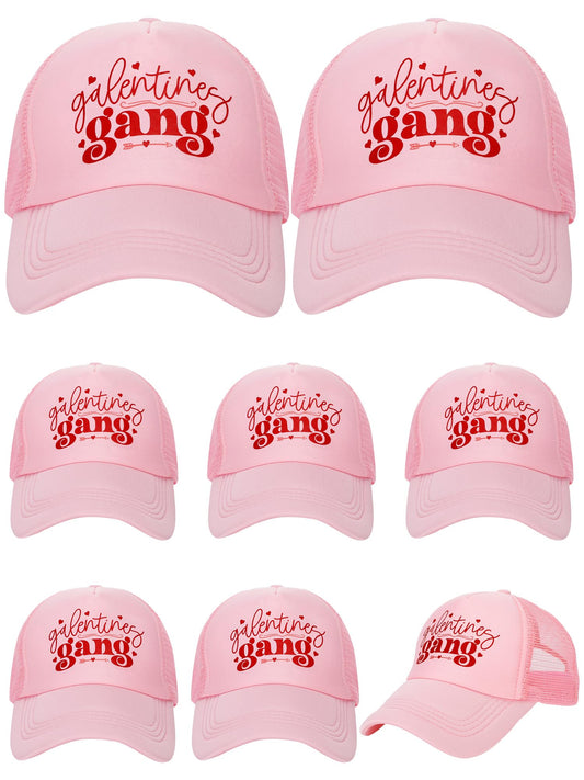 Suhine 8 Pack Galentine Gang Hat Bulk Galentines Day Party Supplies Valentine Gift Cap for Women Friends Pink Sleepover Party Supplies